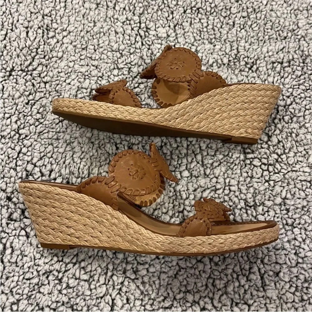 NWOT Jack Rogers Shelby Espadrille Tan Leather Wedge Slide Sandals